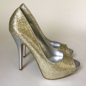 ALDO Gold Glitter Peep-Toe Platform Heel
